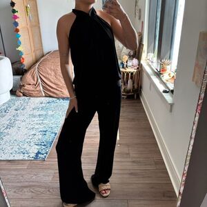 Black chesley halter jumpsuit with open back size large